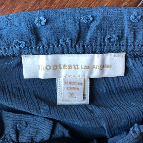 Monteau Women’s Slate Blue Chenille Polkadot Blouse - Picture 7 of 13